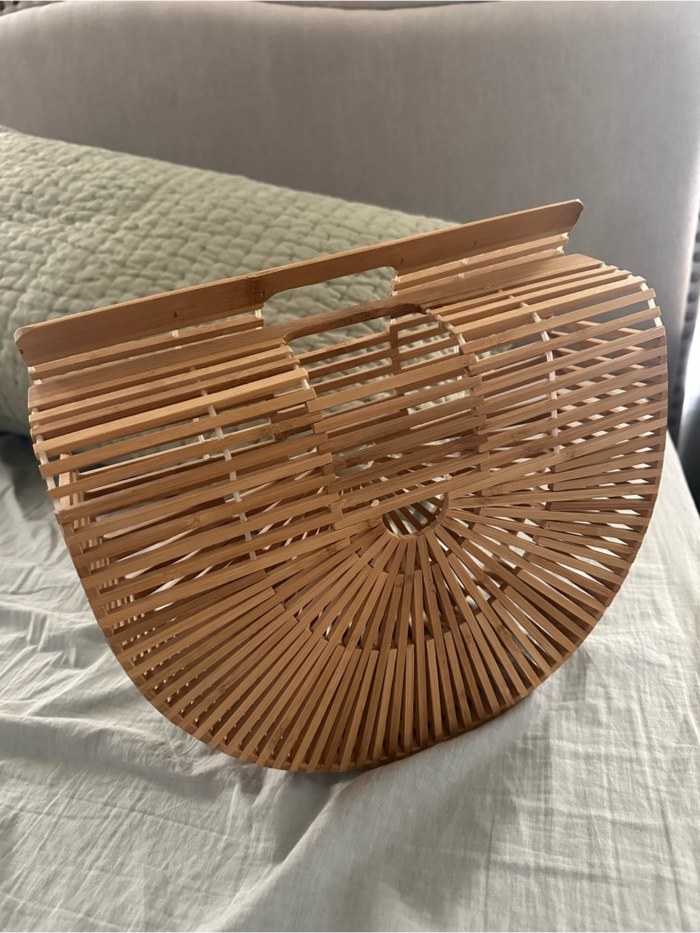 Natural Bamboo Cult Gaia Inspired Half-Moon Handbag - Tan